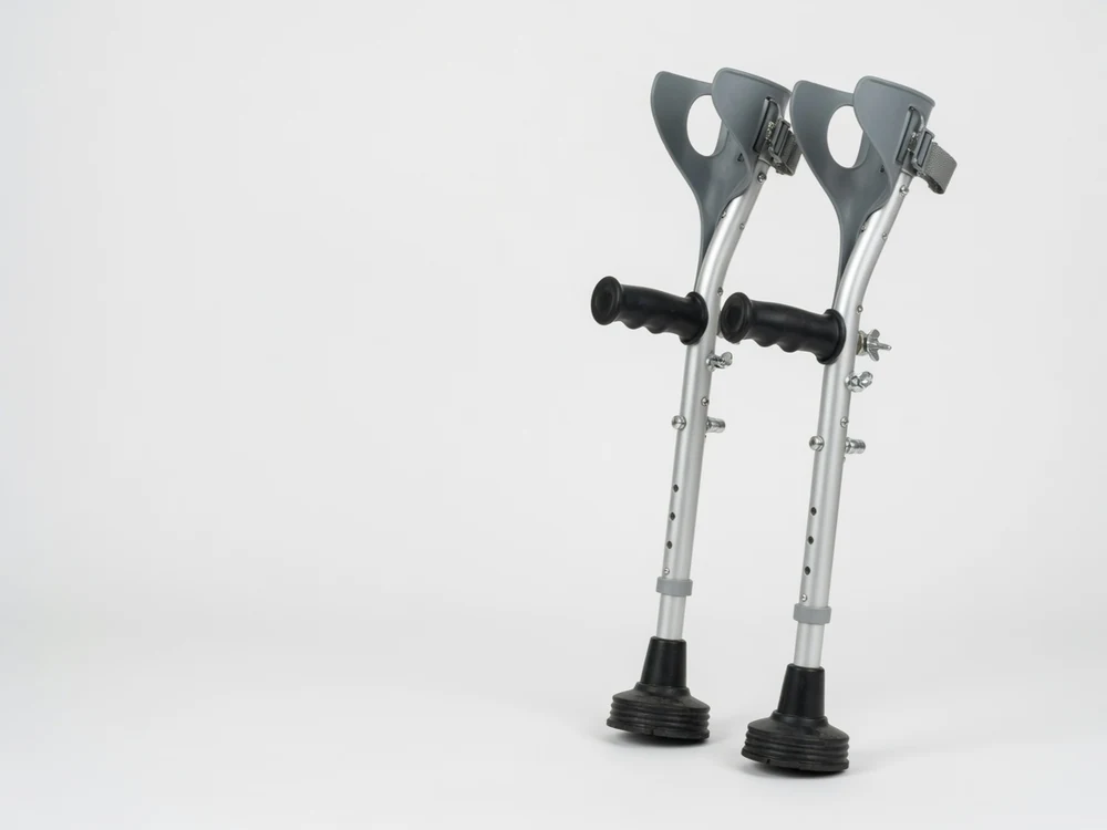 Crutches used after knee surgery recovery